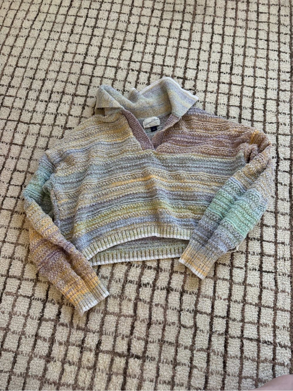 Universal Thread Pastel Striped Cowl-Neck Cropped Sweater